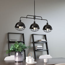 Load image into Gallery viewer, 3-Light Island Linear Chandelier Fixture, Iron Black Finish, E26 Base, Dome Shade