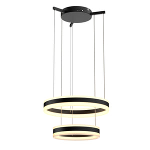 2-Ring, Unique LED Circular Chandelier, 112W, 3000K-6500K, 5600LM, Dimmable, Sand Black Body Finish