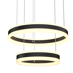 2-Ring, Unique LED Circular Chandelier, 112W, 3000K-6500K, 5600LM, Dimmable, Sand Black Body Finish