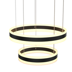 2-Ring, Unique LED Circular Chandelier, 112W, 3000K-6500K, 5600LM, Dimmable, Sand Black Body Finish