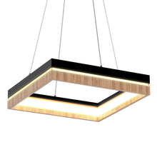 Load image into Gallery viewer, Square Metal and Wood Chandelier Light, 35W, 3000K (Warm White), 836 Lumens, Dimmable, Matte Black + Wood Body Finish