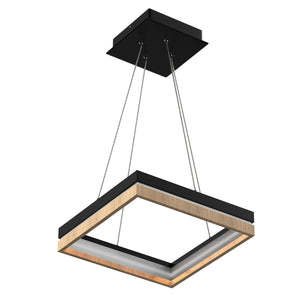 Square Metal and Wood Chandelier Light, 35W, 3000K (Warm White), 836 Lumens, Dimmable, Matte Black + Wood Body Finish