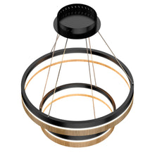 Load image into Gallery viewer, Double Circle Chandelier, 78W, 3000K, 1501 Lumens, Wooden + Matte Black Chandelier, Dimmable Pendant Fixture