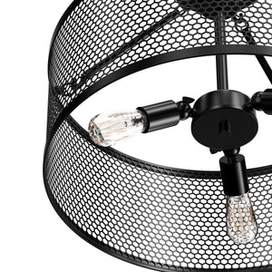 Drum Shape Semi-Flush Mount Ceiling Light, Steel Cage Matte Black Finish, E26 Base, UL Listed, 3 Years Warranty