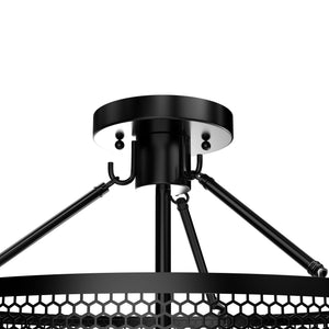 Drum Shape Semi-Flush Mount Ceiling Light, Steel Cage Matte Black Finish, E26 Base, UL Listed, 3 Years Warranty