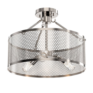 Drum Shape Semi-Flush Mount Ceiling Light, Steel Cage Matte Black Finish, E26 Base, UL Listed, 3 Years Warranty