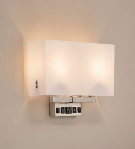 Modern Decorative Wall Sconce Light with 2 USB, 2 Rocker Switch, 1 Power Outlet, Satin Nickel Finish