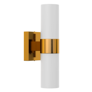 2-Lights Wall Sconce with White Glass Shades, Brushed Brass Finish