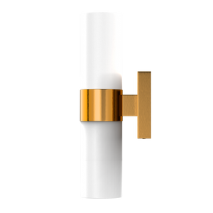 2-Lights Wall Sconce with White Glass Shades, Brushed Brass Finish