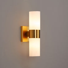 Load image into Gallery viewer, 2-Lights Wall Sconce with White Glass Shades, Brushed Brass Finish