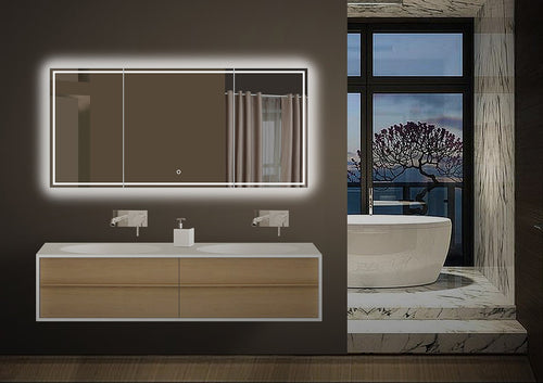 Large Bathroom Vanity Mirror with LED Lighted Edges :: IMPECCABLE Seri –  Impact Vanity