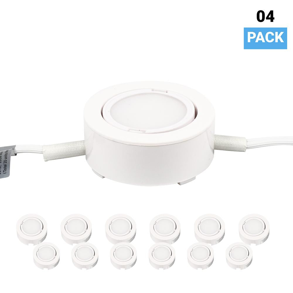 LED Puck Lights, 3-Piece Kit Direct Plug-In, Dimmable, 3x3 Watts, 3x140 LM, White, Linkable LED Under Counter Lights for Kitchen, Desk