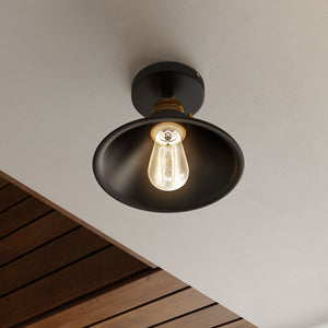 Industrial Style Semi-Flush Mount Light, E26 Base, Matte Black with Antique Brass Finish, UL Listed, 3 Years Warranty