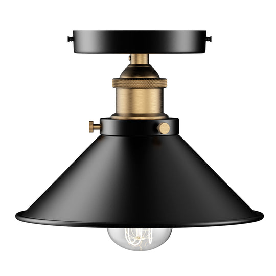 Industrial Style Semi-Flush Mount Light, E26 Base, Matte Black with Antique Brass Finish, UL Listed, 3 Years Warranty