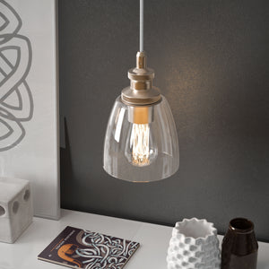 1-Light Island Pendant Light, Brushed Nickel Finish with Clear Glass Shade – E26 Base, UL Listed