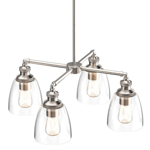 4-Lights Chandelier Lighting Fixture, Clear Glass Chandelier for Kitchen, Coffee Bar, E26 Base