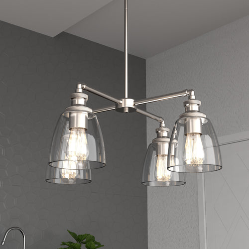 4-Lights Chandelier Lighting Fixture, Clear Glass Chandelier for Kitchen, Coffee Bar, E26 Base