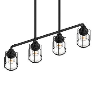 4-Lights Linear Pendant Light with Clear Glass Shades, Matte Black Finish, UL Listed for Damp Location, E26 Base