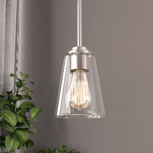 1-Light Flared Shape Pendant Lighting Fixture with Clear Glass Shade, E26 Base, UL Listed for Damp Location