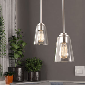 1-Light Flared Shape Pendant Lighting Fixture with Clear Glass Shade, E26 Base, UL Listed for Damp Location