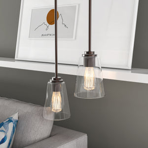 1-Light Flared Shape Pendant Lighting Fixture with Clear Glass Shade, E26 Base, UL Listed for Damp Location