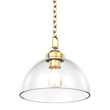Load image into Gallery viewer, Dome Shape Brass Gold Pendant Light with Clear Glass Shade, E26 Base, UL Listed for Damp Location