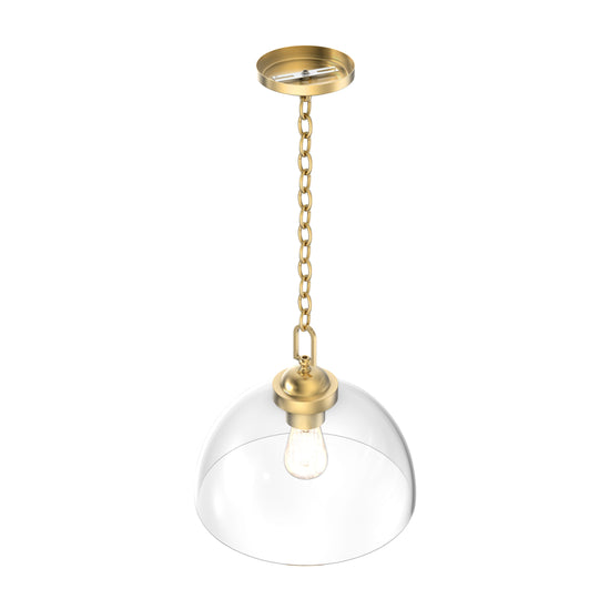 Dome Shape Brass Gold Pendant Light with Clear Glass Shade, E26 Base, UL Listed for Damp Location