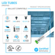 Load image into Gallery viewer, Hybrid T8 4ft LED Tube Light Glass 18W 2400 Lumens 4000K Frosted (Check Compatibility List; Not Compatible with all ballasts)