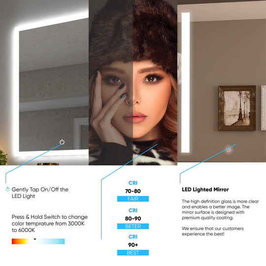 Backlit LED Lighted Mirror with Touch Switch Control, Defogger and CCT Remembrance, Accord Style