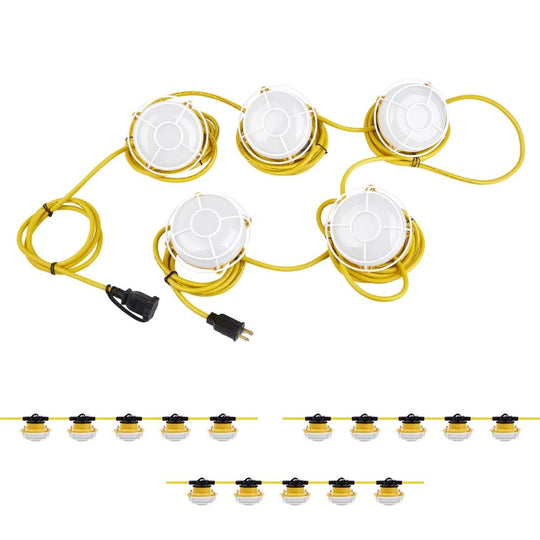 50ft , 65W String work Light with cage , 5000K  , 8000 Lumens , IP65 rated , 5 Lights Per Bunch