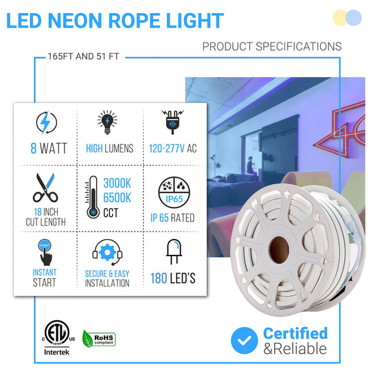 LED Neon Rope Light, 120V, UL Listed (white)