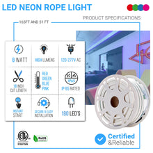 Load image into Gallery viewer, LED Neon Rope Light, 120V, UL Listed (Blue,Green,Red,Pink)