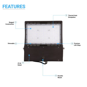 150 watt LED Flood Light, 5700K, AC100-277V, Bronze, 525 Watt Replacement, For Stadium, Lawn, Playground, Yard, Garden