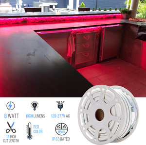 LED Neon Rope Light, 120V, UL Listed, Waterproof IP65 RATED, >80 CRI, Neon Flex (Blue, Green, Red, Pink)