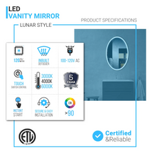 Load image into Gallery viewer, Oval LED Lighted Mirror, Touch Switch, Defogger and CCT Remembrance, Lunar Style