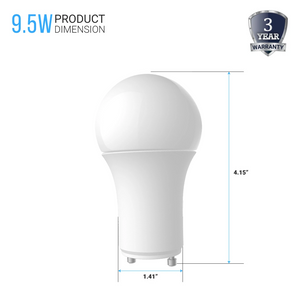 LED Light Bulbs A19 9.5 Watt 5000K 800 Lumens 120V Dimmable, General Purpose Lamp GU24 Base