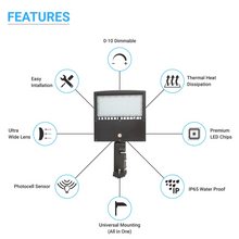 Load image into Gallery viewer, LED Pole Light 150W, High Voltage, 5700K, Universal Mount, 200-480V With Photocell Bronze, Dusk to Dawn Parking Lot Lights