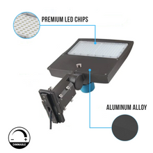 Load image into Gallery viewer, LED Pole Light with Dusk to Dawn Photocell, 150W/120W/100W Wattage Adjustable, 5700K, 136 LM/W, Universal Mount, High Voltage 277V-480V, Bronze, IP65 Waterproof, LED Parking Lot Lights - Outdoor Commercial Area Street Lighting, Gen14B
