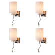 Load image into Gallery viewer, 1-Light Modern Bedside Wall Sconce Light with One LED Reading Swing Arm Wall Light, 1 USB + 1 Switch + 1 Outlet, Brushed Nickel Finish, White Acrylic Shade