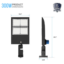 Load image into Gallery viewer, 300W LED Pole Light With Photocell, 5700K, Universal Mount, Black, AC100-277V, LED Parking Lot Light fixture