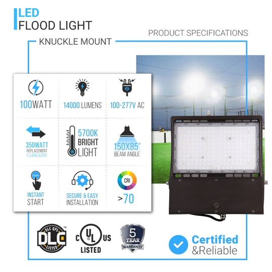 100 Watt LED Flood Light, 5700K, 14000lm, AC100-277V, UL Listed, Bronze, Waterproof IP65 Security Lights for Garden, Lawn, Yard, Garage, Playground