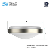 Load image into Gallery viewer, 14 inch Round Brushed Nickel Dimmable Flush Mount - LED Ceiling Light, Single Ring - 1750 Lumens - Power: 25W - 3 Color Switchable (3000K/4000K/5000K)