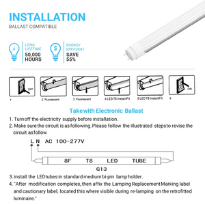 Ballast Compatible T8 4FT 20W LED Tube 2800Lumens 4000K Frosted Cover (Check Compatibility List; Not Compatible with all ballasts)