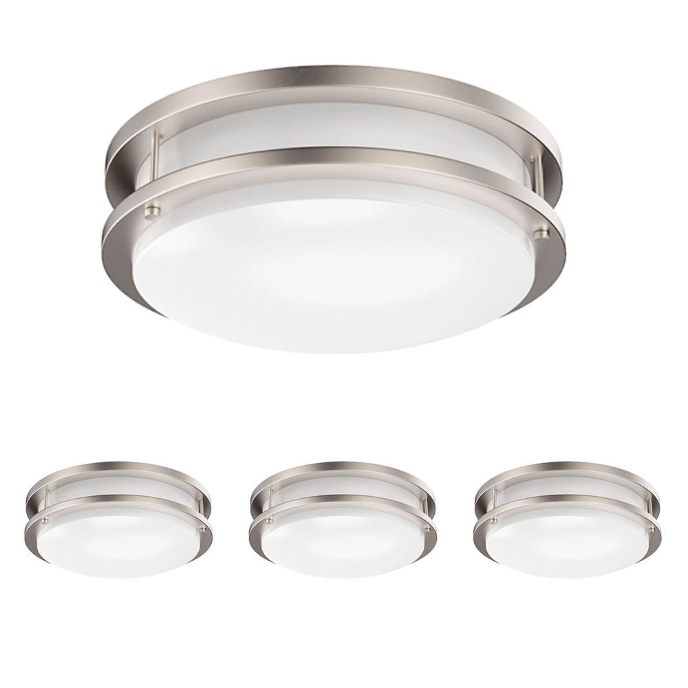 14 inch Dimmable LED Flush Mount Ceiling Lights, Double Ring, 22W, 1600 Lumens, 3000K/4000K/5000K Switchable Ceiling Lights, Brushed Nickel Finish Steel, For Hallway Kitchen Stairwell, ETL Listed