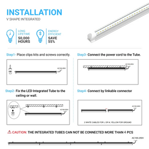 T8 8ft V Shape LED Tube 60W Integrated 6500k Clear