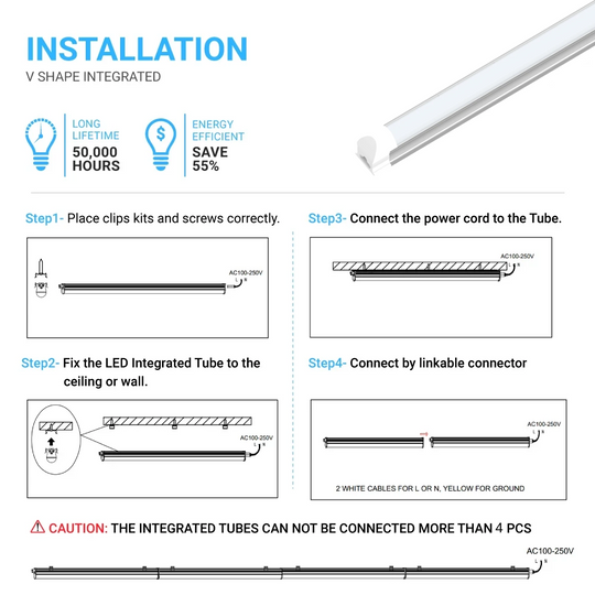 T8 8Ft LED Tube 60W 5000K Shape Integrated Frosted