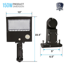 Load image into Gallery viewer, 150W LED Pole Light With Photocell &amp; Motion Sensor ; 5700K ; Universal Mount ; Bronze AC100-277V