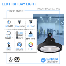 Load image into Gallery viewer, LED UFO High Bay, 150 Watt, 5700K, 22500 LM, Perfect for Warehouses, Factories, Supermarkets