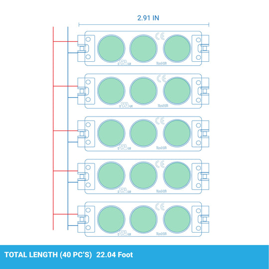 LED Modules for Signs, SMD 2835, Green, For Letter Sign Advertising Signs/Backlighting/Display Lighting, IP65, 3LEDs/Mod, DC12V, 0.72W, 40-Pack