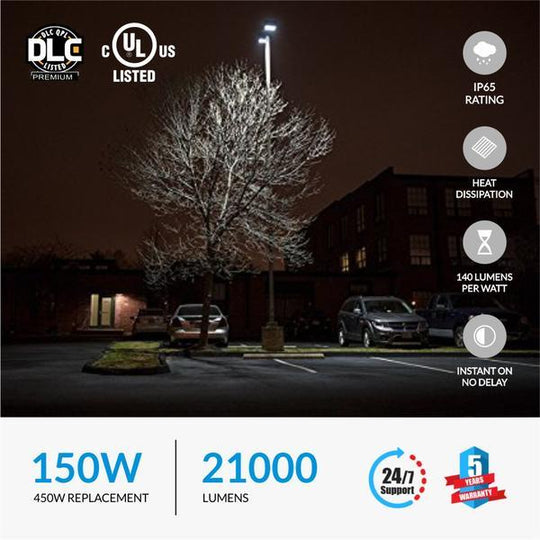 150W LED Pole Light with Photocell, 5700K, Universal Mount, Bronze, AC120-277V,  LED Parking Lot Lighting with Photocell, Commercial LED Area Light